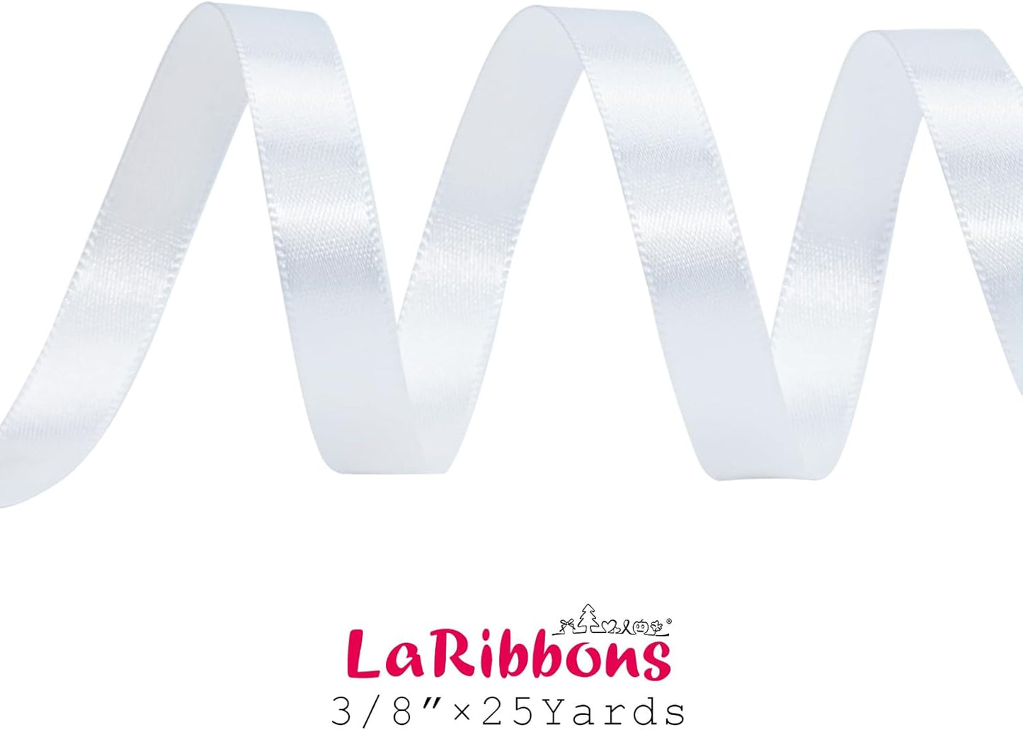 LaRibbons White Ribbon 3/8 Inch 25 Yards Luxury Double Faced White Silk Ribbon for Flower Bouquet Crafts Gift Wrapping Wedding Party Decoration