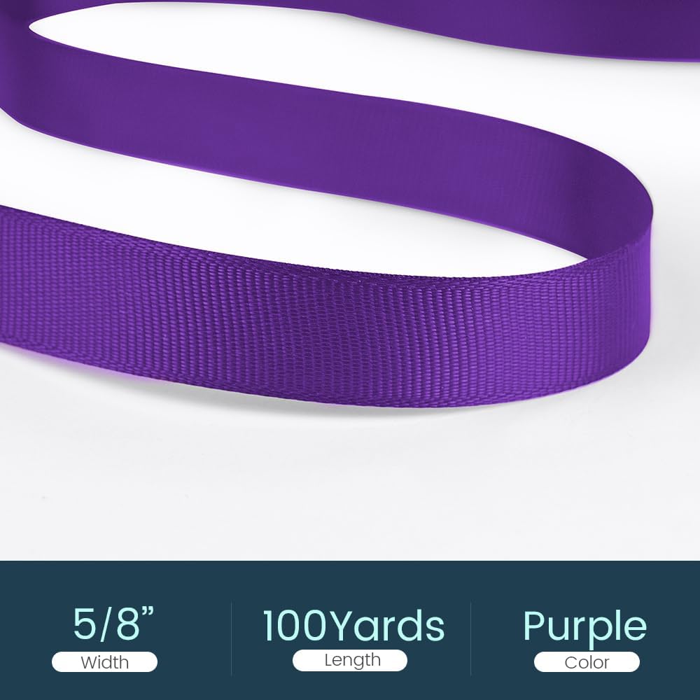 5/8" X 100 Yards Purple Grosgrain Ribbon, Premium Grosgrain Ribbon for Sewing, Gift Wrapping, Bow Making, Wedding Decor, Wrapping and More (Purple)