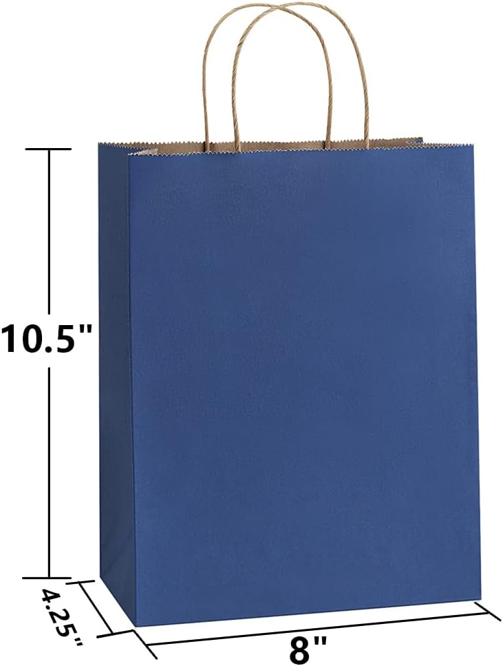 BagDream 50Pcs Gift Bags 8x4.25x10.5 Kraft Paper Gift Bags with Handles Bulk for Shopping, Wedding, Party Favor, Merchandise, Retail, Navy Blue Paper Grocery Sacks