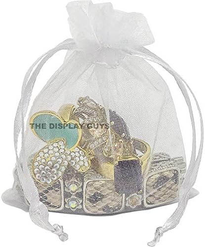 TheDisplayGuys 48-Pack 6x8 White Sheer Organza Gift Bags with Drawstring, Jewelry Candy Treat Wedding Party Favors Mesh Pouch