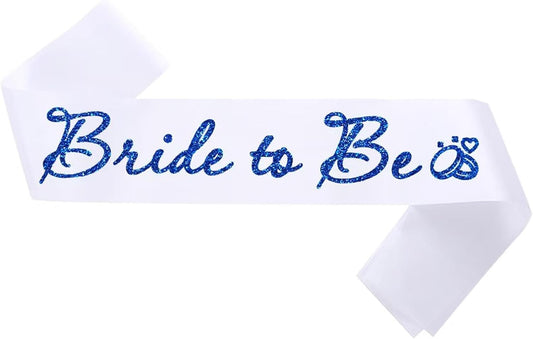 White Bride to Be Sash for Bridal Shower Bachelorette Party Wedding Hen Party Decorations Engagement Gifts Favors Miss to Mrs Sash with Glitter Letter Blue