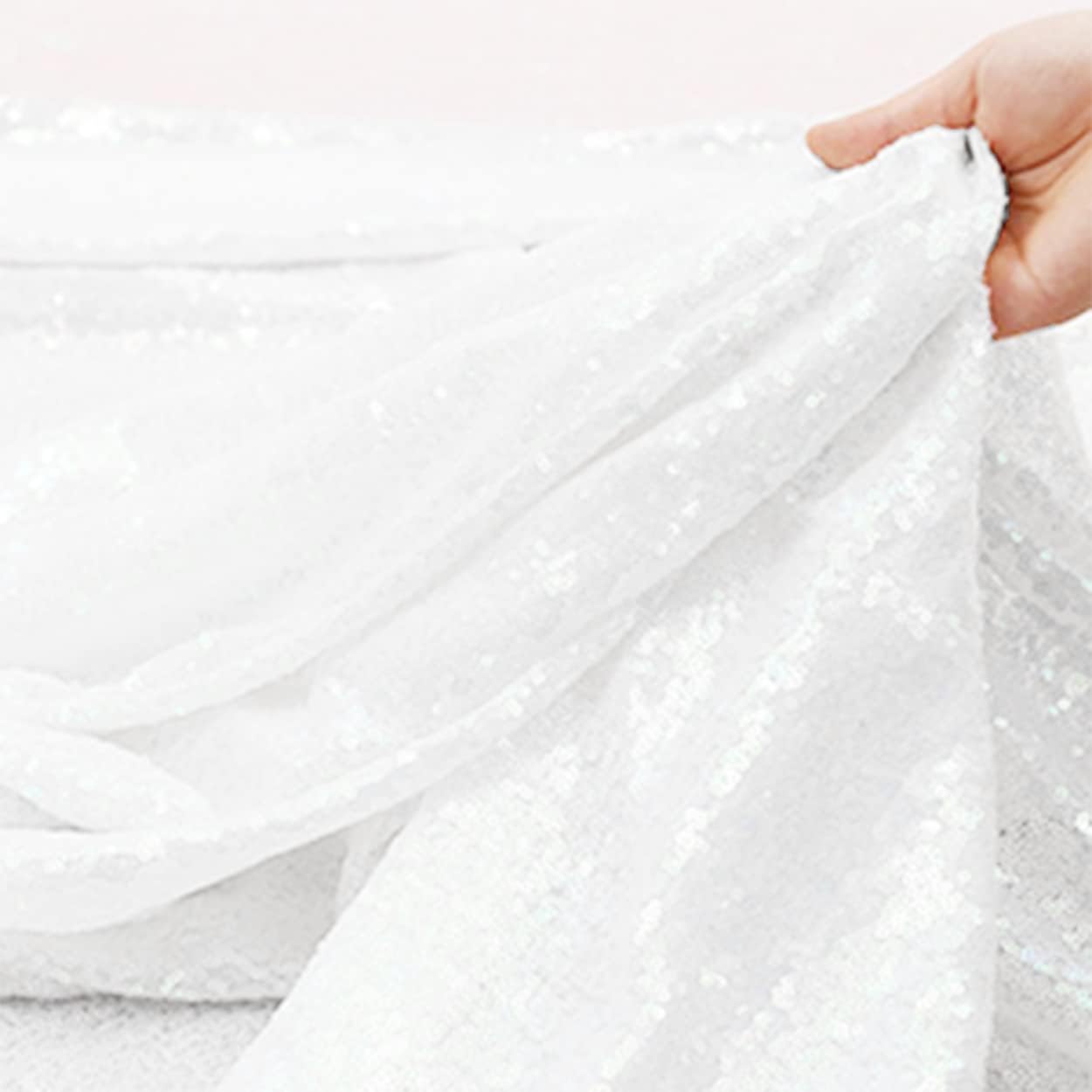 White Sequin Backdrop Curtains 2 Panels 4FTx8FT Glitter White Drapes Photo Backdrop Drapes Party Wedding Baby Shower Curtain Sparkle Photography Party Decor Background