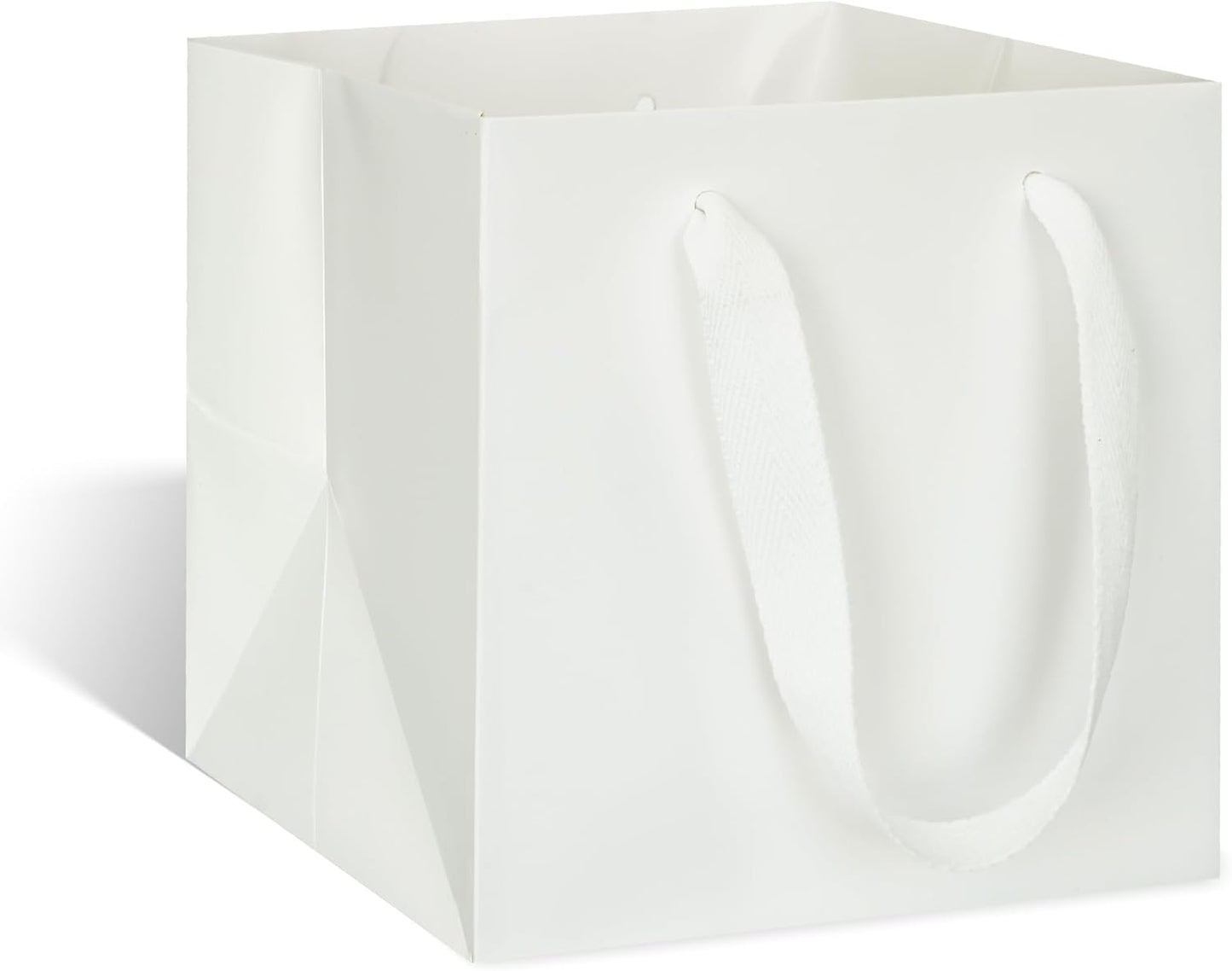ADIDO EVA White Square Gift Bags Small Size Square Bottom Paper Bags with Handles for Party Favor, Shopping Bag (8x8x8 In, 10 CT)