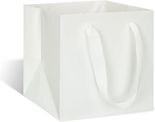 ADIDO EVA White Square Gift Bags Mini Size Square Bottom Paper Bags with Handles for Party Favor (4x4x4 In, 10 CT)