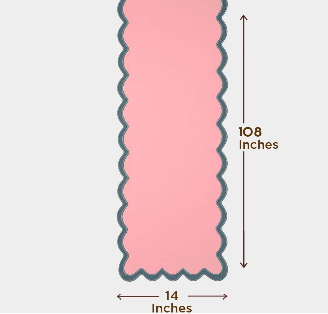 Folkulture Table Runner | Table Runners 108 inches Long | Scallop Table Runner for Farmhouse Decor or Boho Decor | Boho Pink Table Runners for Dining Room Table Decor | Pastel Party Decorations