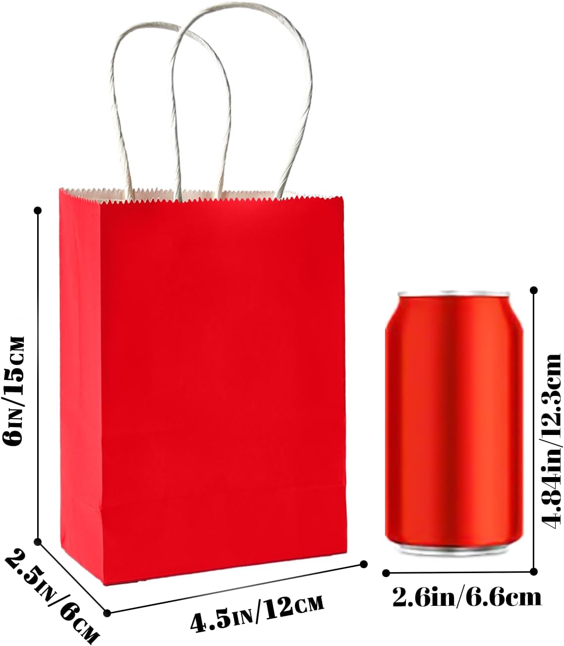 Bakepacker 100 Pcs Red Mini Paper Gift Bags with Handles 6"x4.5"x2.5" Party Favor Bags Multiple Uses (Mini size)