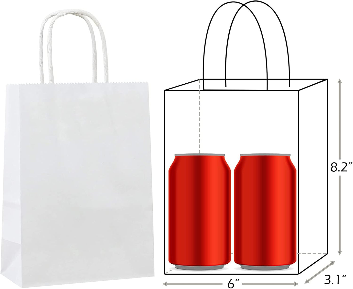 25 PCS Small Gift Bags White Kraft Paper Bag with Handles for Wedding Baby Shower Kid's Birthday Party Favors(8.2 x 6 x 3.1 In)