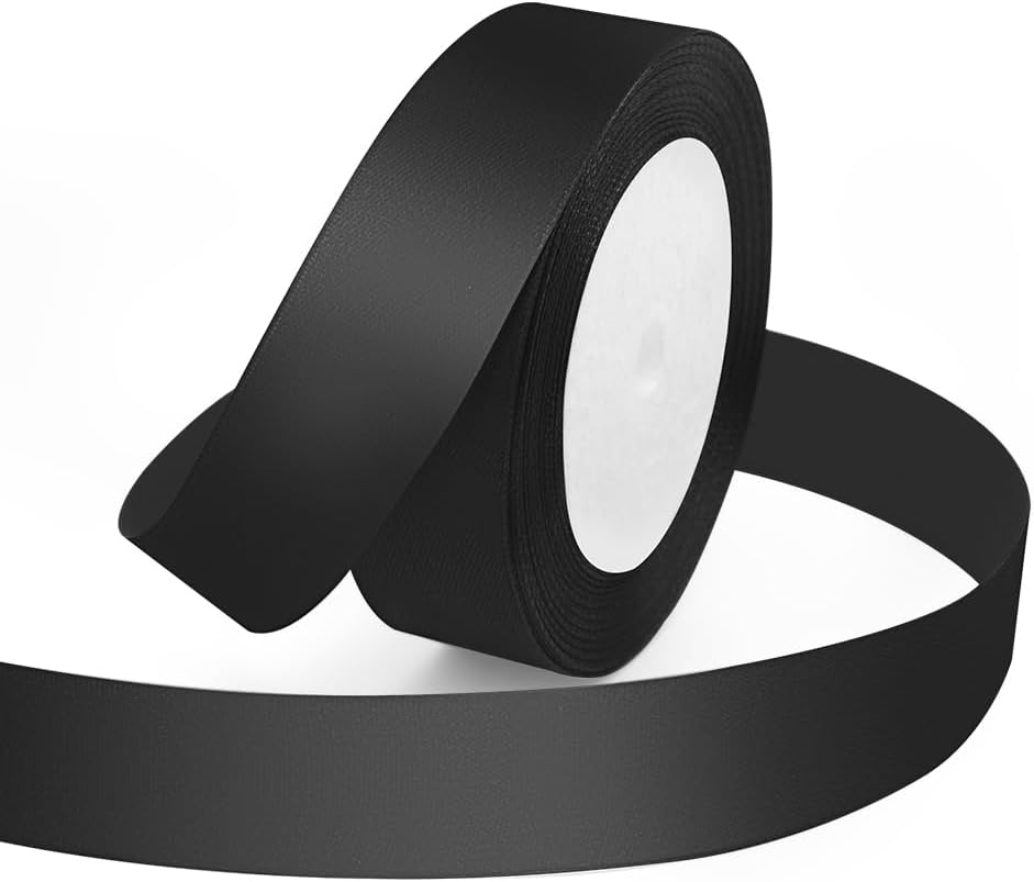 KMER LIFE Solid Color Black Satin Ribbon, 1 Inches x 25 Yards Fabric Satin Ribbon for Gift Wrapping, Crafts, Hair Bows Making, Wreath, Wedding Party Decoration and Other Sewing Projects