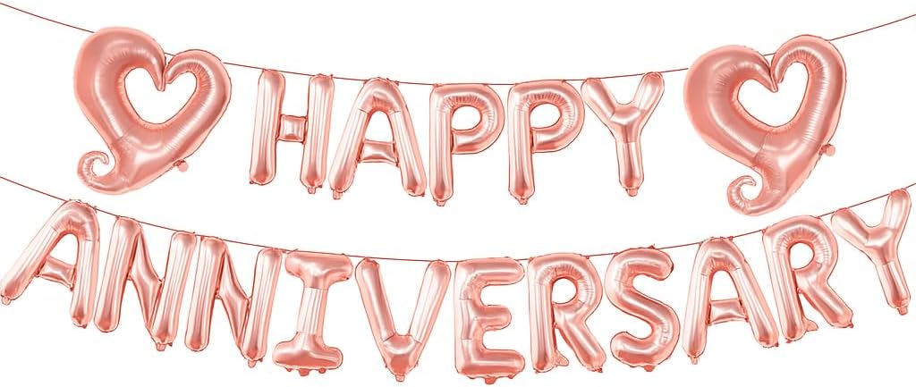 KatchOn Rose Gold Anniversary Balloons - 18 inch Letters, Hook Heart | Rose Gold Anniversary Banner & Backdrop
