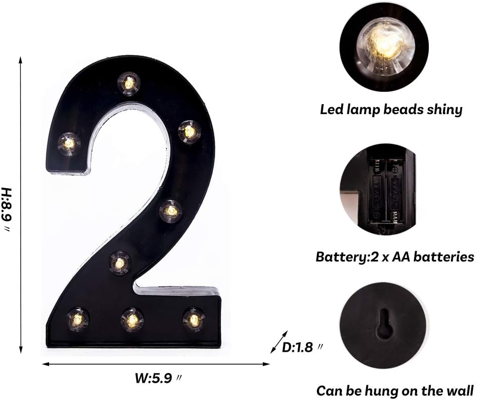 Foaky Black LED Marquee Number Lights Sign Light Up Marquee Number Lights Sign for Night Light Wedding Birthday Party Battery Powered Christmas Lamp Home Bar Decoration