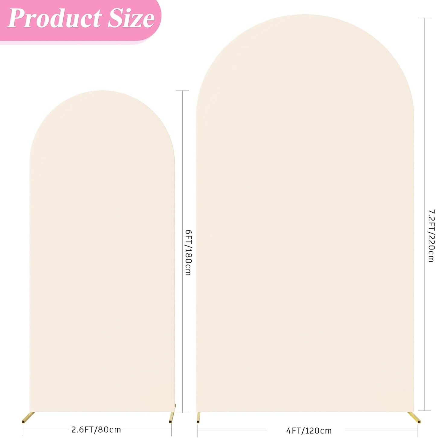 Fomcet Set of 2 Wedding Arch Cover 6FT, 7.2FT Beige 2-Sided Round Top Spandex Arch Backdrop Cover Fitted Fabric for Birthday Party Baby Shower Wedding Arch Stand Decoration