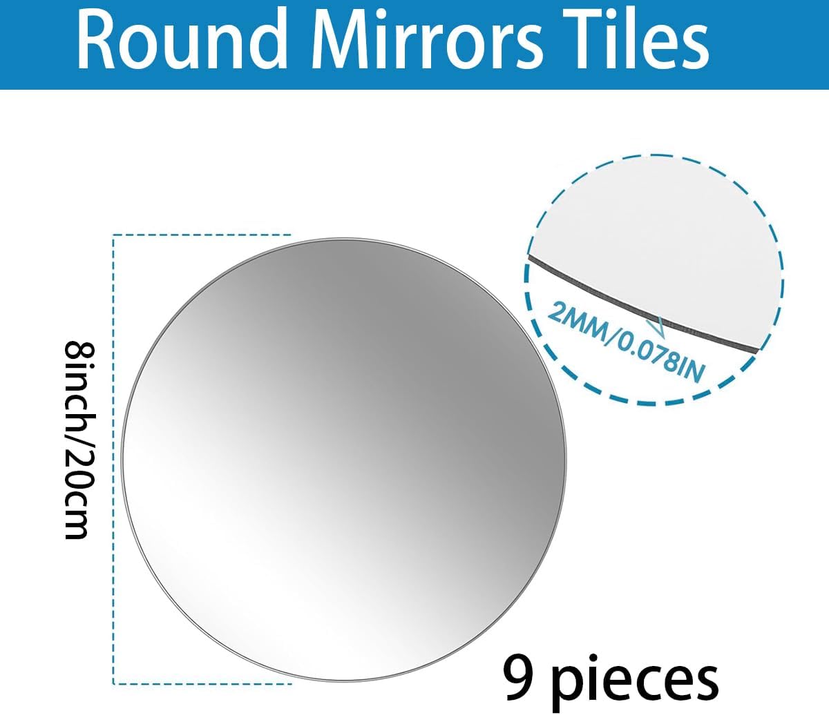 9 Pcs 8inch Round Mirror Tiles for Centerpieces, 2mm Acrylic Mirror Trays Flat Mirrors for Tables Mirror Centerpieces Candle Plates for Craft Wedding Christmas Table Party Centerpieces