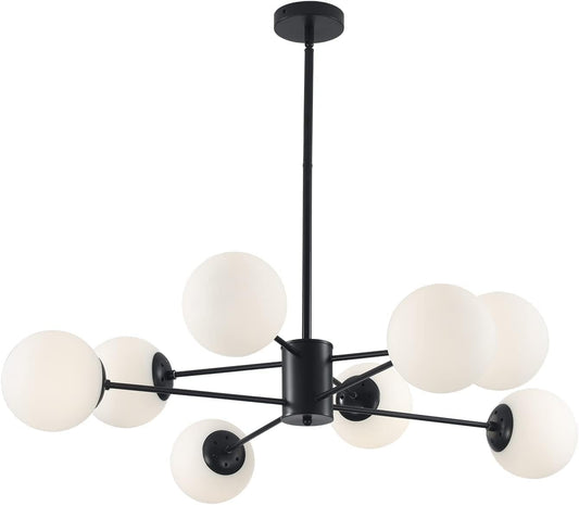 KCO Lighting Black Sputnik Chandelier Ceiling Mount 8-Light Glass Globe Sputnik Chandelier Mid Century Modern Chandelier Light Fixture Kitchen Island Sputnik (Black+White)