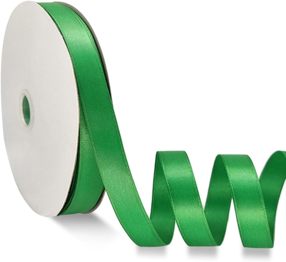 Green Satin Ribbon Double Faced Satin 1/2 inch x 55 Yards Polyester Ribbon for Gift Wrapping Crafts Wedding Decoration Bows Ornaments Party Bouquet Floral Arrangement