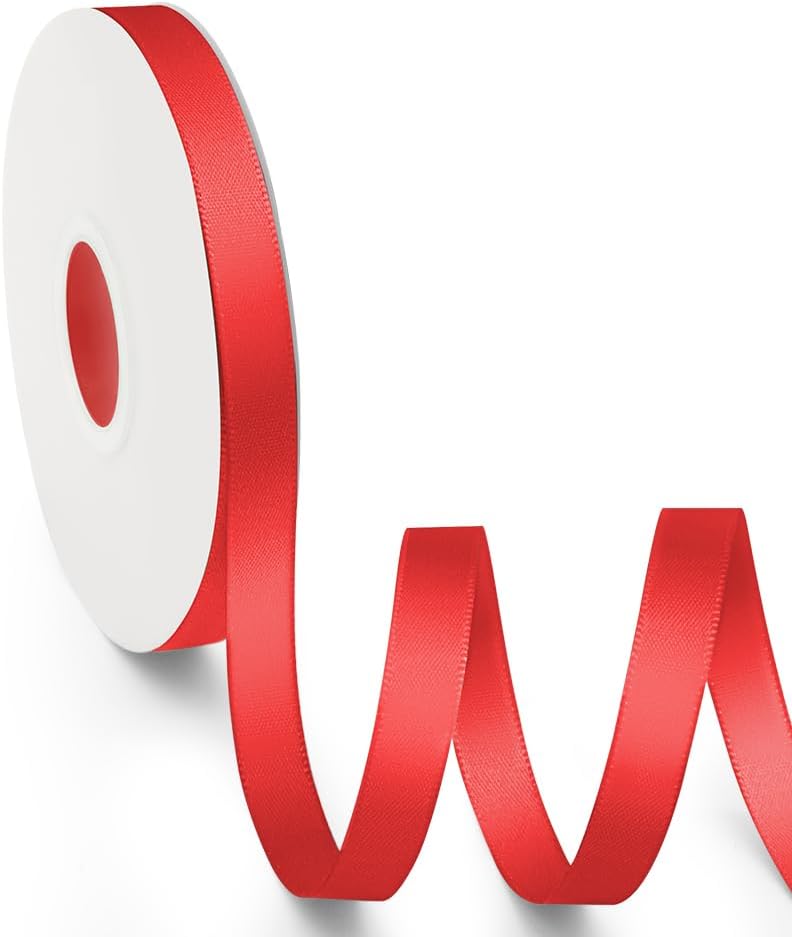 KMER LIFE 3/8 inch x 25 Yards Double Faced Polyester Red Satin Ribbon, Perfect for Gift Wrapping Very Suitable for Weddings Party Hair Bow Invitation Decorations and More