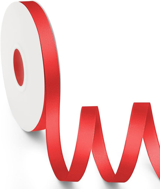 KMER LIFE 3/8 inch x 25 Yards Double Faced Polyester Red Satin Ribbon, Perfect for Gift Wrapping Very Suitable for Weddings Party Hair Bow Invitation Decorations and More