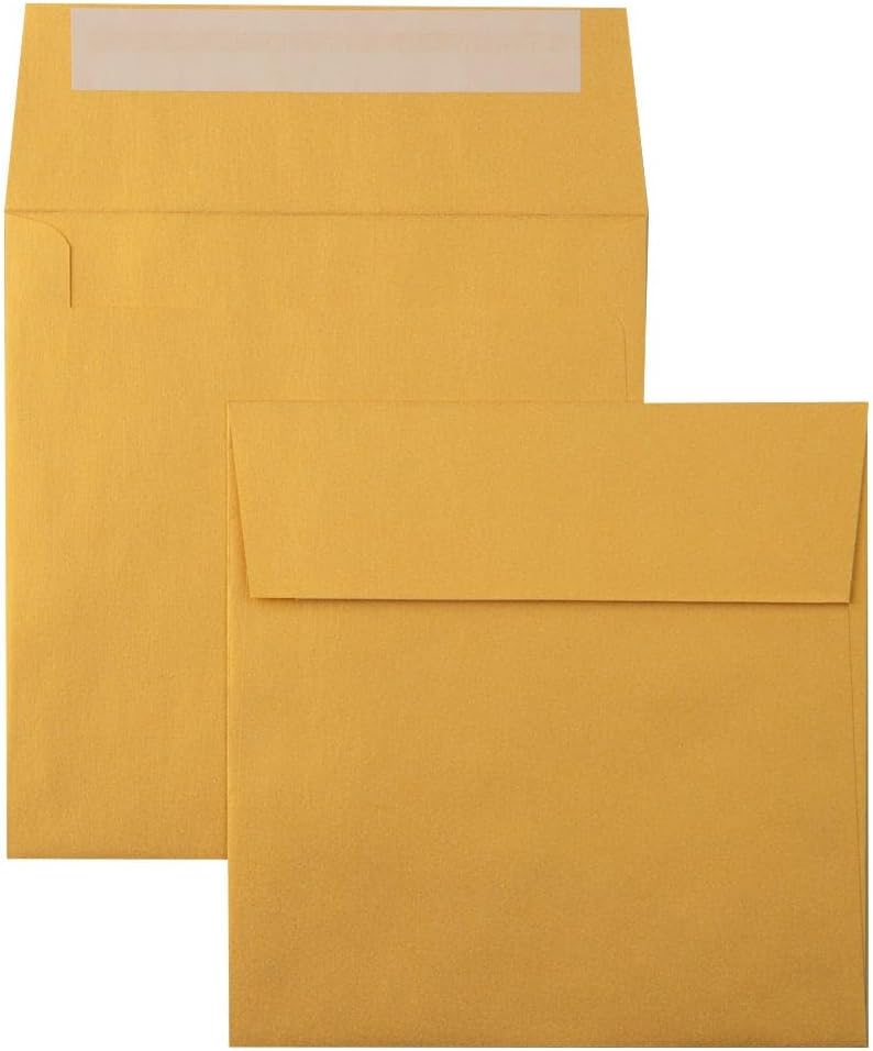 LUXPaper Square Invitation Envelopes | Peel & Press | 5 3/4" x 5 3/4" | Gold Metallic | 80lb. Text | 50 Qty