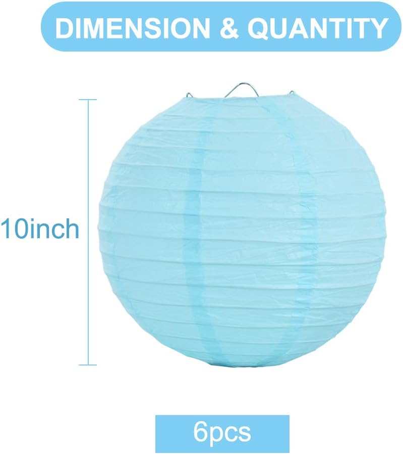 BEISHIDA 10-Inch Light Blue Round Paper Lanterns Decorative Hanging Asia Chinese Japanese Paper Lanterns Lamp for Birthday Wedding Baby Shower Home Decor Party Decoration（6 Packs）