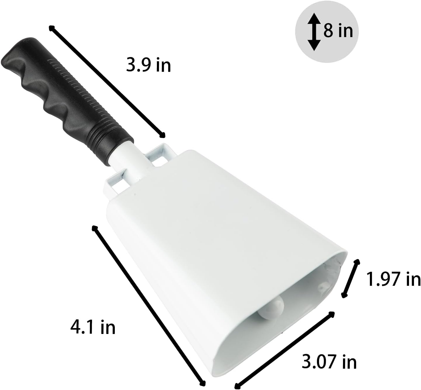 Steel Cowbell with Handle 8 Inch Cow Bells Noise Makers, 2 Pack Large Cowbells for Sporting Events, Hand Percussion Cowbells Cheering Bell for Football Game Party Concert Graduation School (White)