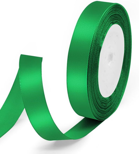 5/8" x 25 Yards Satin Ribbon, Green Silk Ribbon Ideal for Gift Wrapping, Floral Bouquets, Crafts, Wedding Party Decorations, Christmas and Sewing Projects