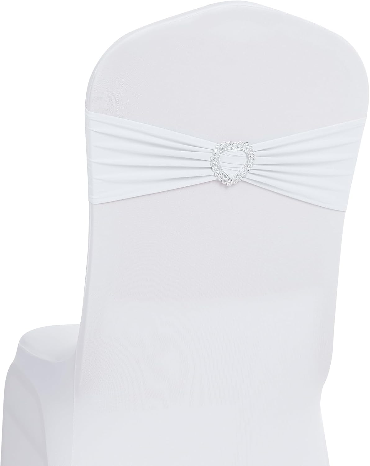 Howhic Pack of 60 Spandex Chair Sashes Bows Stretch Chair Cover Band with Buckle Slider Universal Elastic Chair Ties for Wedding Banquet Party Event Decoration (White)