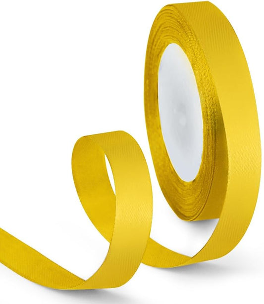 5/8 Inch 25 Yards Satin Ribbon Yellow, Solid Color Fabric Ribbon for Gift Wrapping, Wedding, Polyester Gift Ribbon for Birthday Party Decoration, Craft, Hair, Floral, Sewing