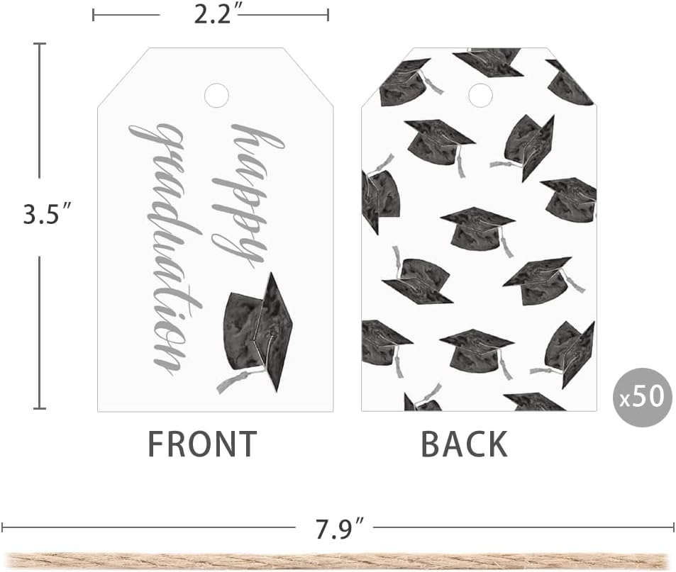 50 Pcs Graduation Gift Tags, Congrats Grad Party Favors Gift Tags for High School or Happy College Graduation Party Decoration Supplies (Gray, 2.2 * 3.5)