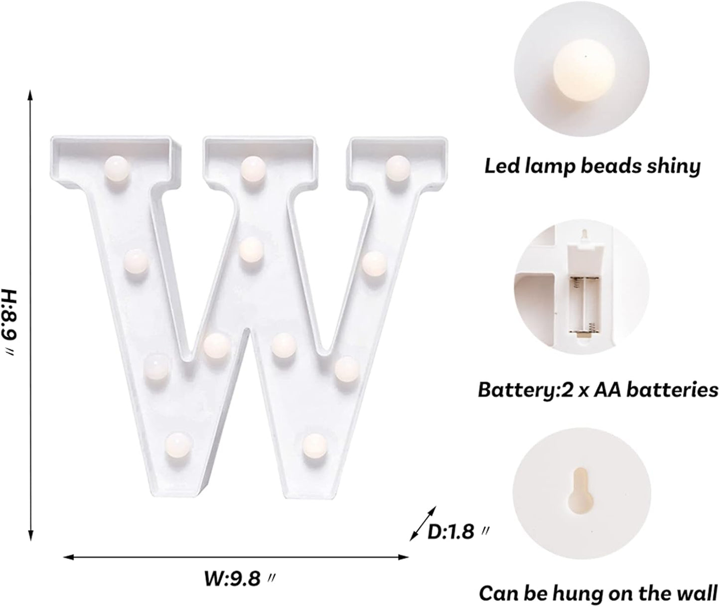 Foaky LED Letter Lights Sign Marquee Light Up Letters Sign for Night Light Wedding/Birthday Party Battery Powered Christmas Lamp Home Bar Decoration(W)