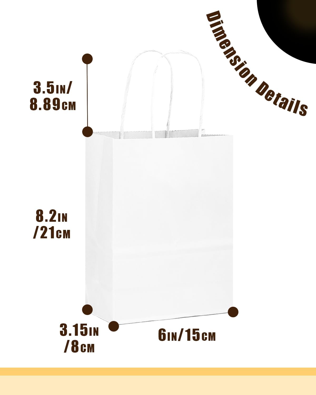 qiqee 50-Packs White Paper Gift Bags with Handles Bulk 8.3"x3"x 6" Small Size Paper Bags Multiple Uses(Small Size)