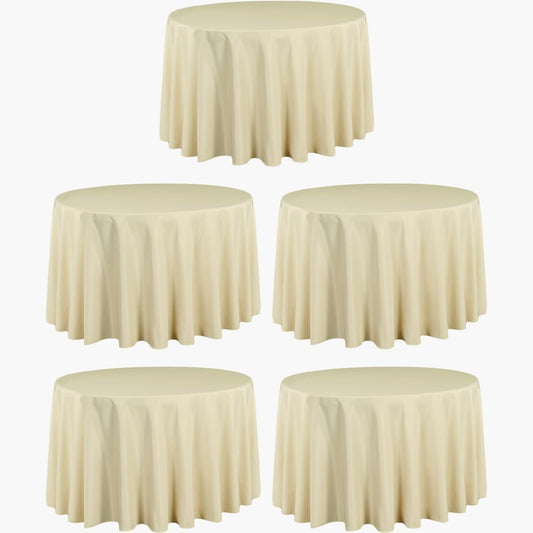LTC LINENS 5 Pack 108 Inch Round Tablecloths Beige - Bulk for 48 Inch Round Table Floor Length - Wrinkle Resistant Polyester Fabric Cloth for Wedding