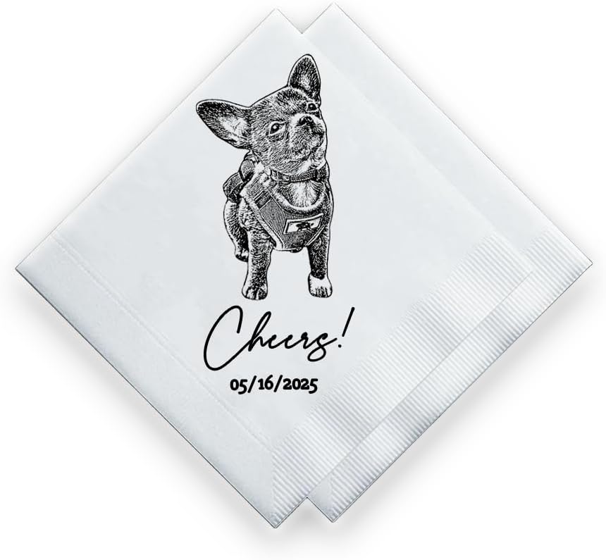 Luxury Custom Illustrated Dog Wedding Napkins, Custom Pet, Personalized Photo Napkins for Dog Wedding, Engagement Party