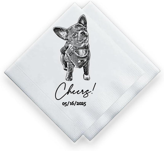 Luxury Custom Illustrated Dog Wedding Napkins, Custom Pet, Personalized Photo Napkins for Dog Wedding, Engagement Party