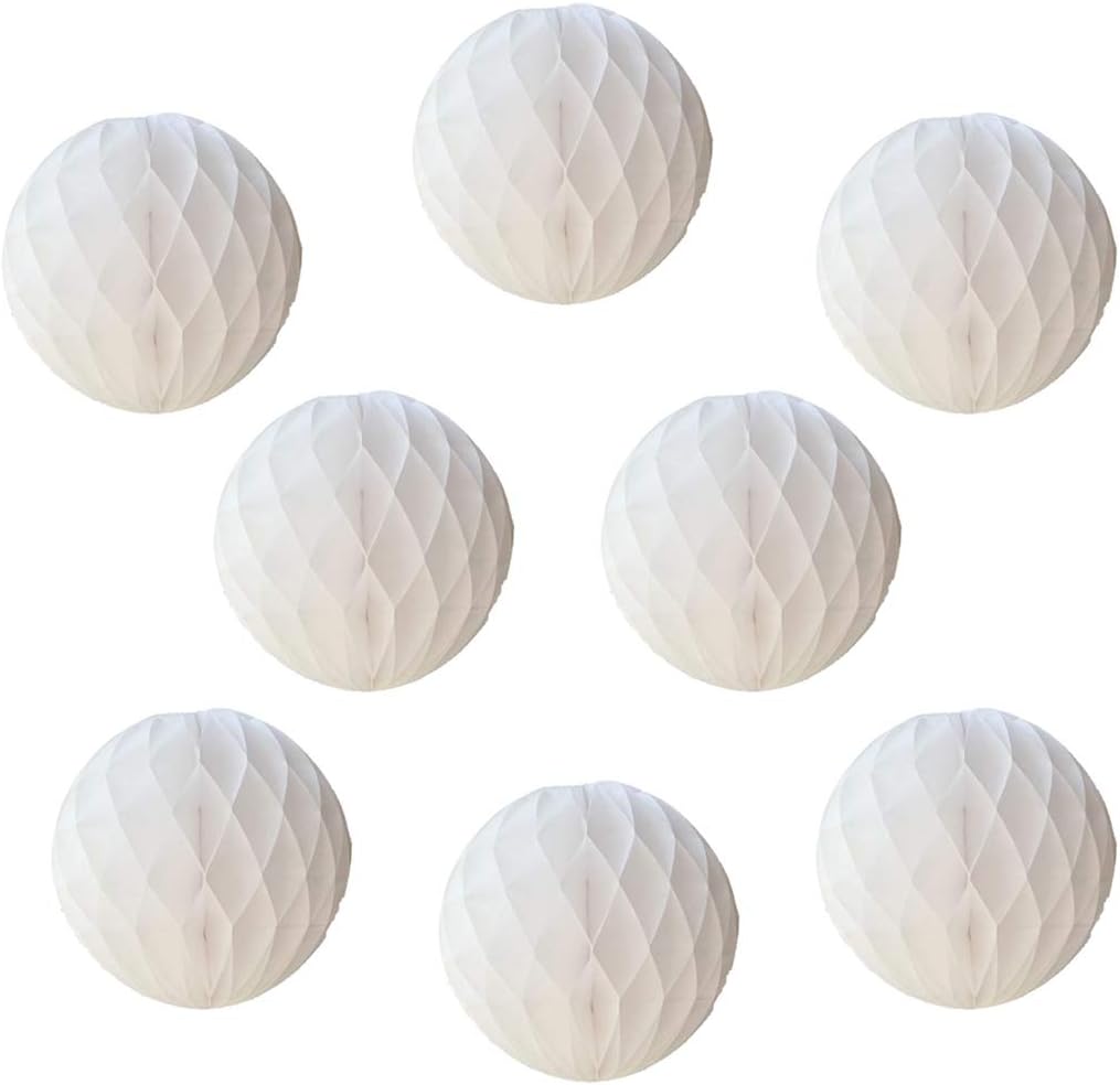 8pcs 10 inch Paper Honeycomb Balls Decorative Tissue Pom Poms Flower Art Hanging Balls for Birthday Wedding Nursery Baby Shower Home Decor (10inch, White)
