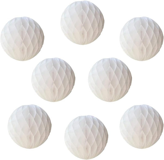 8pcs 10 inch Paper Honeycomb Balls Decorative Tissue Pom Poms Flower Art Hanging Balls for Birthday Wedding Nursery Baby Shower Home Decor (10inch, White)