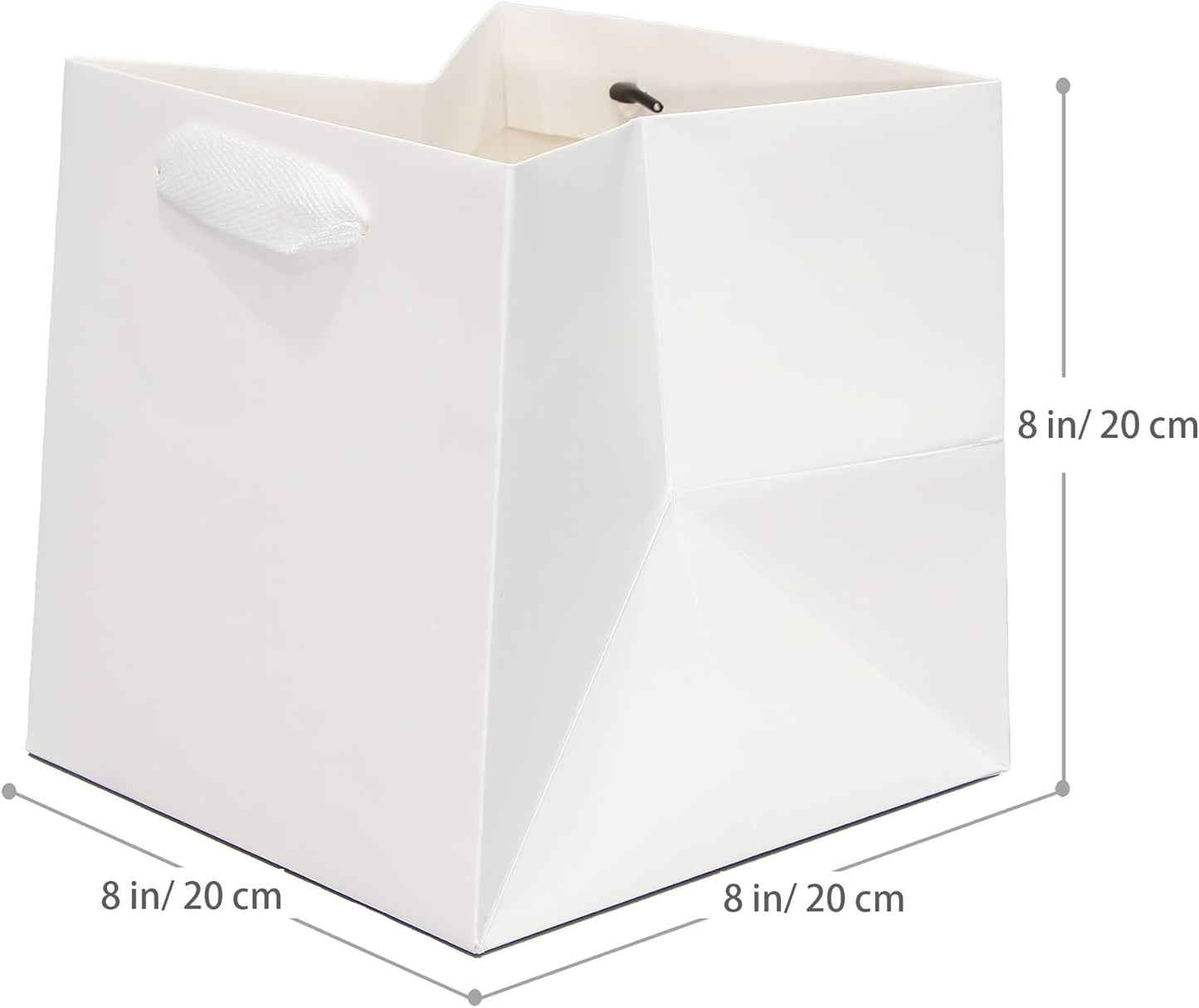 White Paper Gift Bag Small Square Bottom Kraft Paper Bags with Handles for Wedding Baby Shower Birthday Party (White, 8 x 8 x 8 in, 10 CT)