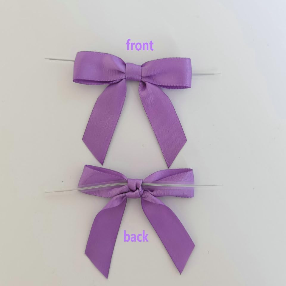 50pcs 2-1/2" Purple Satin Ribbon Bows with Twist Ties Mini Ribbon Bows for Candy Partiy Decoration Gift Packing&Wrapping Accessoried(Purple)