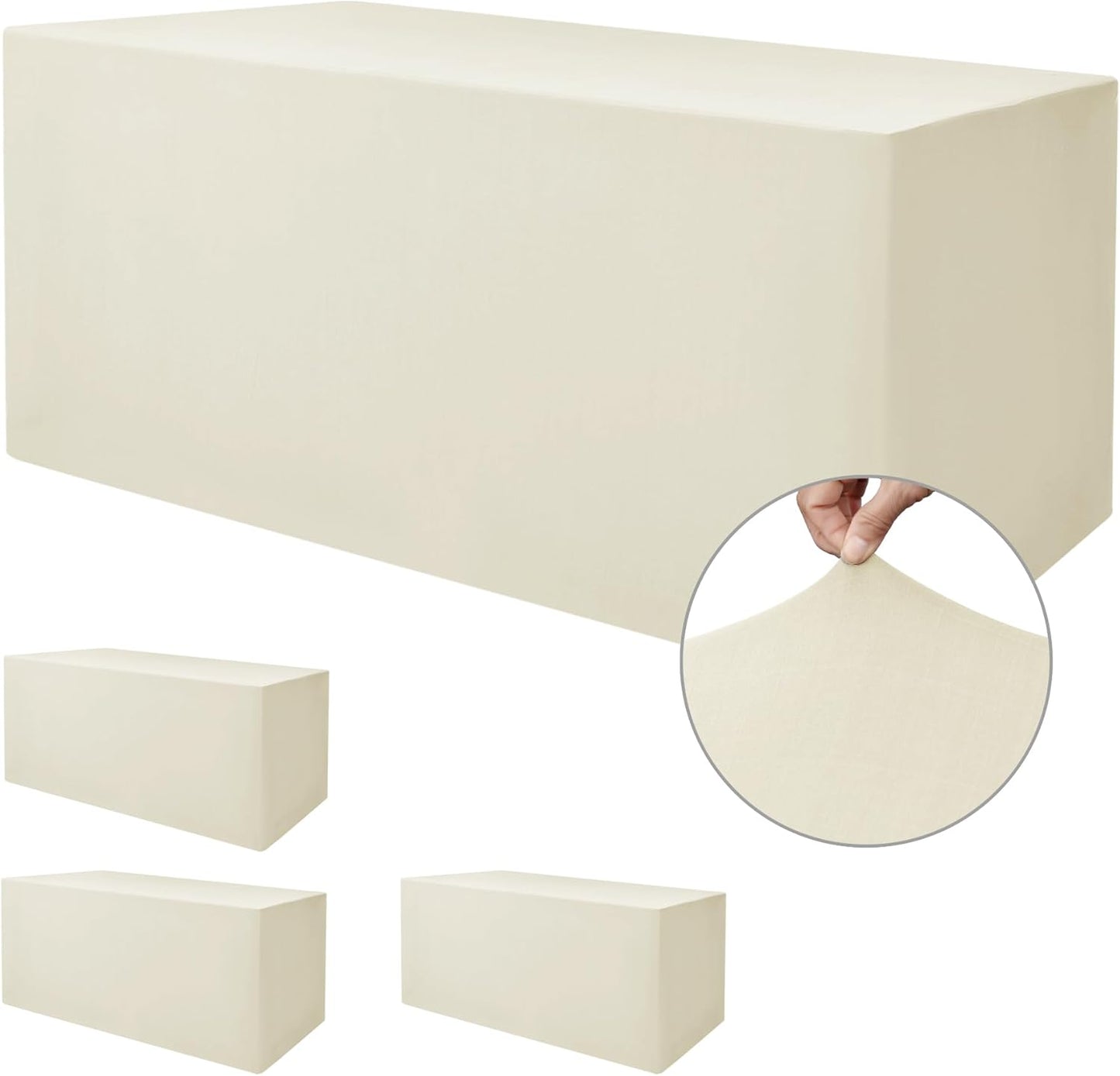 Nasitos Fitted Table Covers Stretch Spandex - 72 x 30 Inch - 4 Pack Beige Rectangle Table Clothes for 6 Foot Folding Tables, Wrinkle Resistant Tablecloths for Banquet, Trade Show, Craft Show