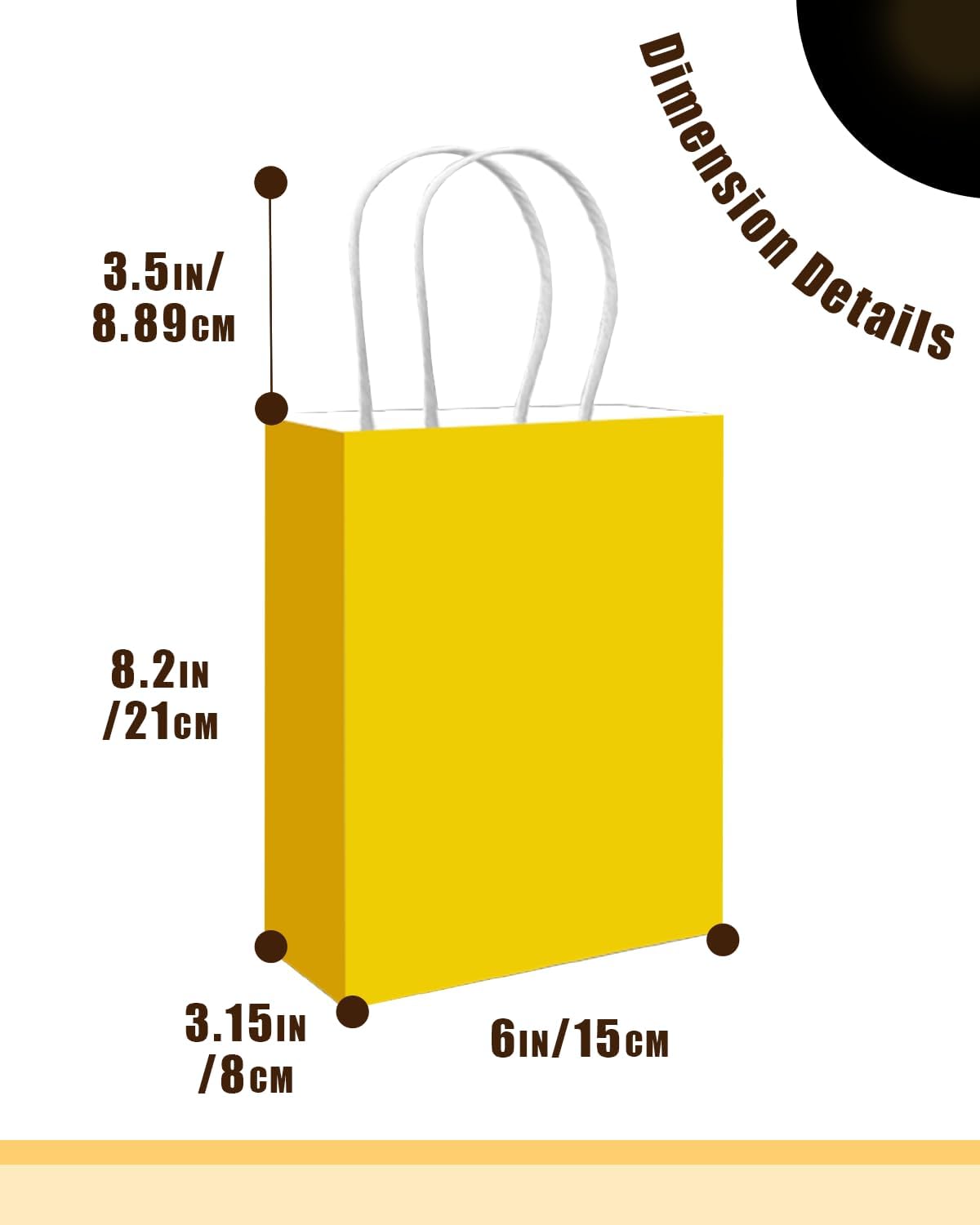 qiqee 50-Packs Gift Bag with Handles Bulk Bright Yellow Paper Bags Multiple Uses (8.3"x3"x6" Small Size)