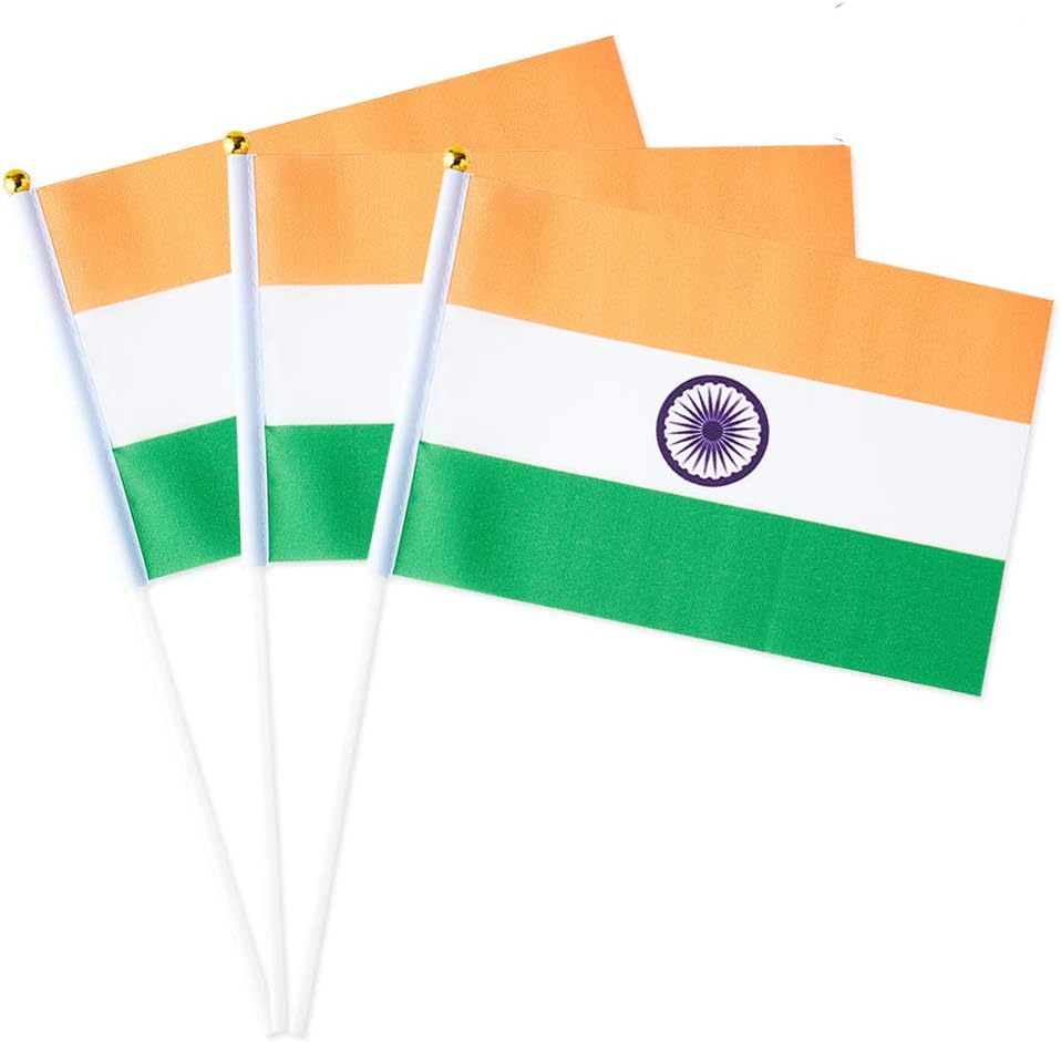 India Flag Indian Flag, Small Mini Handheld India Flags on Stick, Ideal for Party Parades Sports Events Patriotic Festival Decorations
