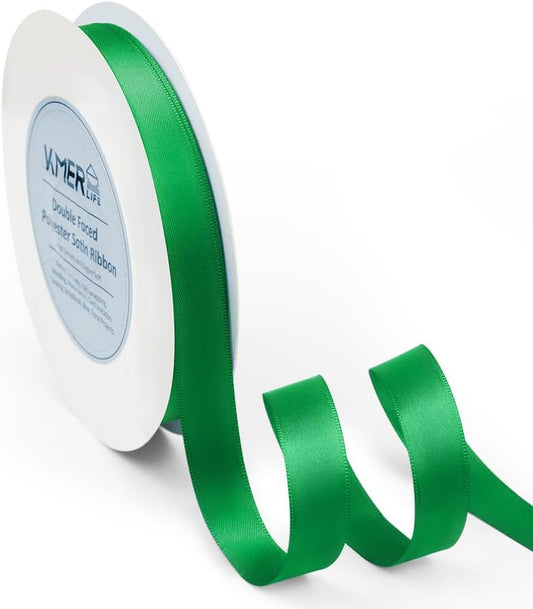 5/8 inch Double Faced Polyester Emerald Green Satin Ribbon, Perfect for Gift Wrapping Very Suitable for Weddings Party Hair Bow Invitation Decorations and More (50 Yards)