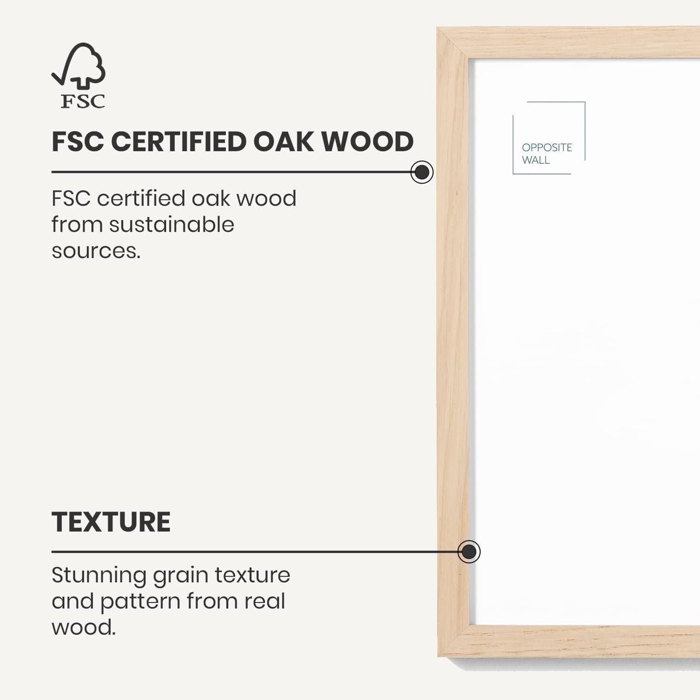 Opposite Wall - 8x8 in - Natural Solid Oak Wood Picture Frame - Lightweight, Versatile & Shatterproof - Wall Hanging Poster or Photo Frame - Wall Decor for Office, Gallery & Home