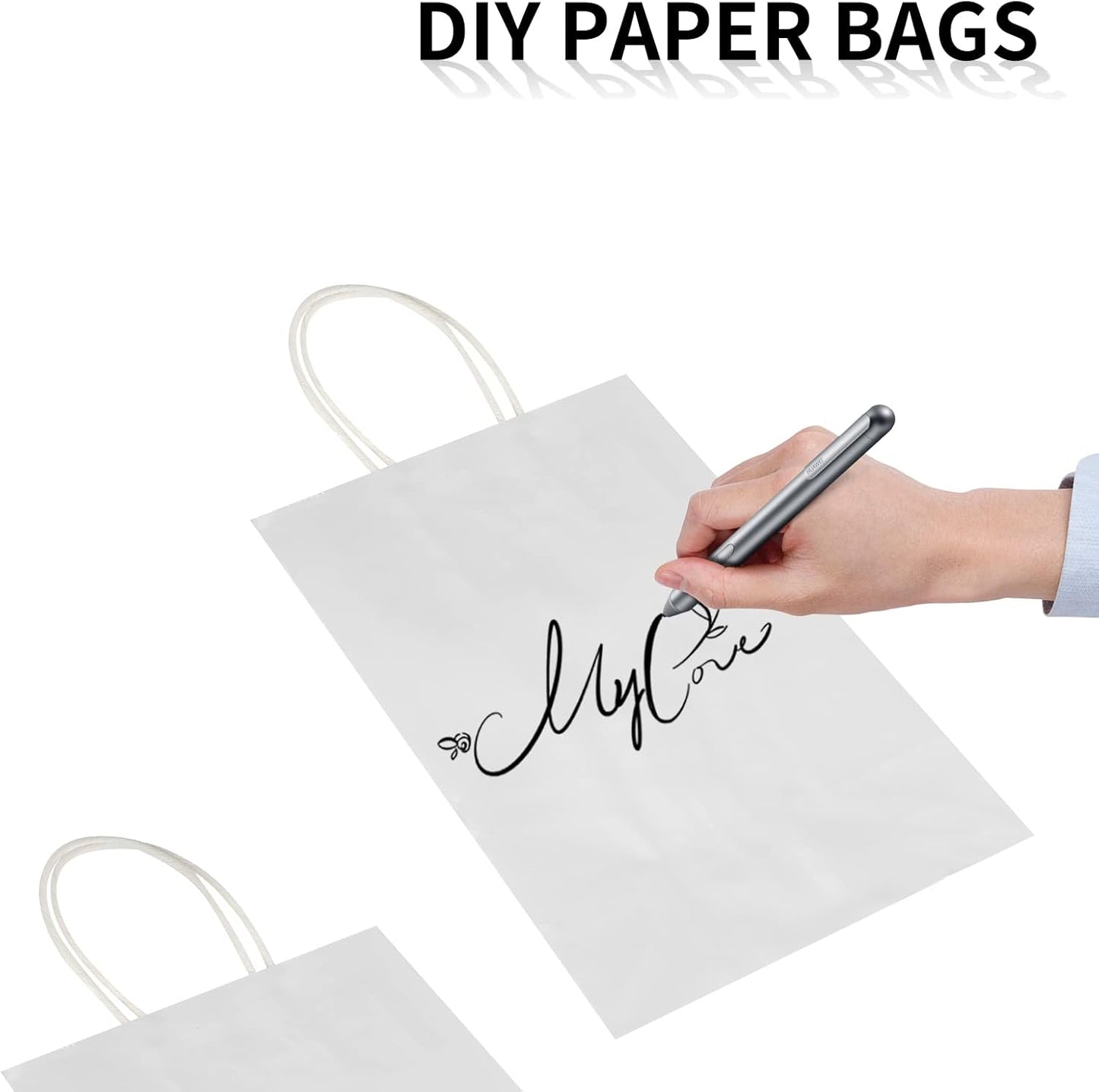 Toovip 50 Pack 5.25x3.25x8.25 Inch Small White Kraft Paper Bags with Handles Bulk, Gift Wrap Bags for Favor Grocery Retail Party Birthday Shopping Business Goody Craft Merchandise Take Out Cub Sacks