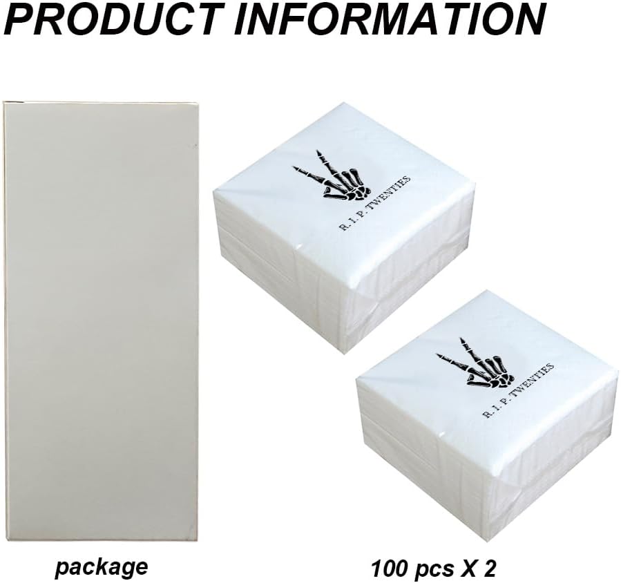 SharkBliss RIP Twenties Cocktail Napkins, 200 Count RIP Twenties Death to My 20s 30th Birthday Paper Napkins for Party Decorations | 2-Ply, 5x5"