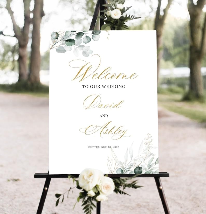 Greenery Wedding Welcome Sign, Eucalyptus Wedding Sign, Botanical Welcome Wedding Sign, Welcome to our Wedding Sign, Wedding Signs for Ceremony, Personalized Wedding Welcome Sign #19