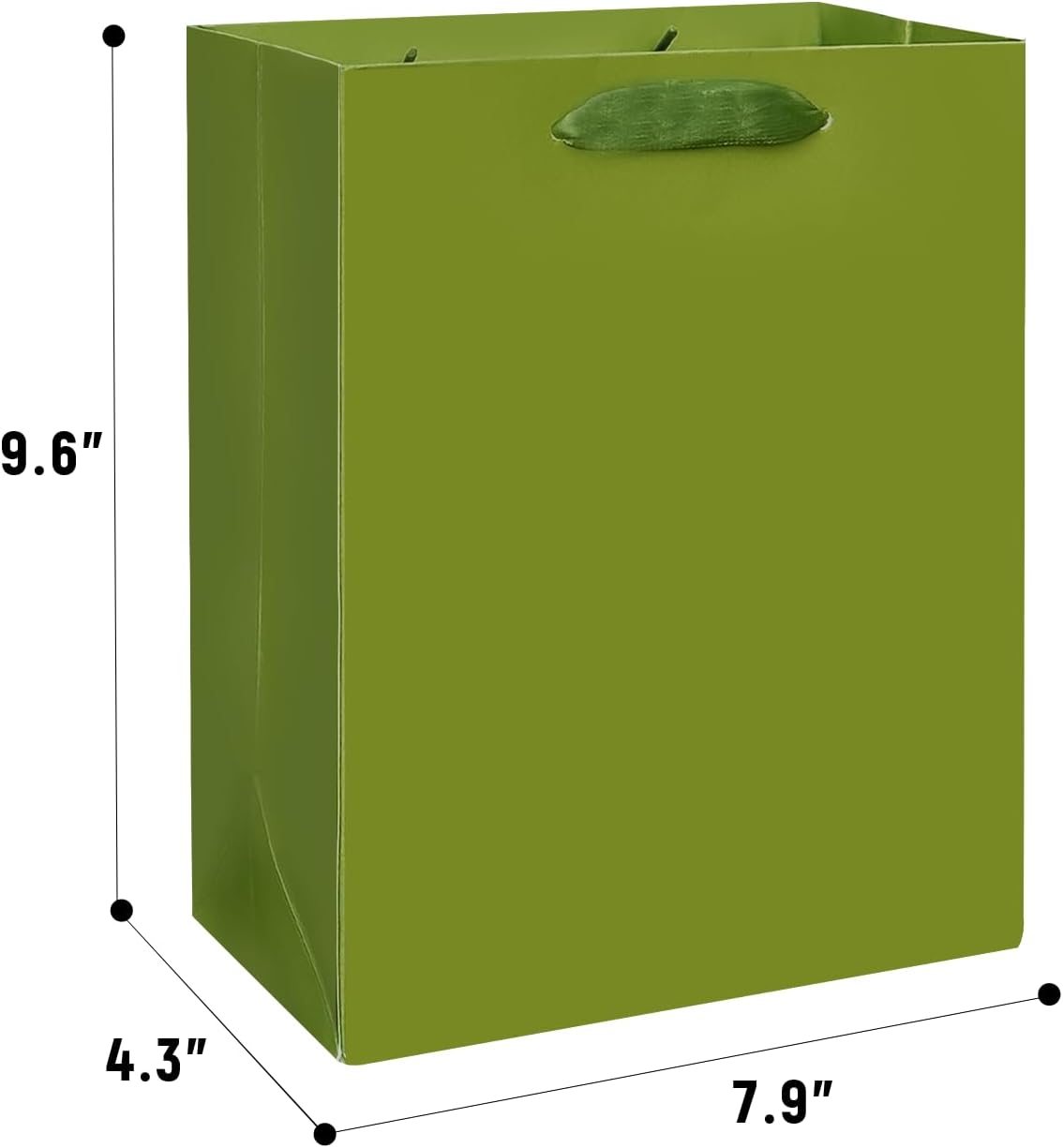 Gcardist Olive Green Gift Bags with Tissue Paper for Wedding, Birthday, Party Supplies-7.9"x4.3"x9.6" Medium Size Cardboard Gift Bags（5pcs Bags +10pcs Tissue Paper ）