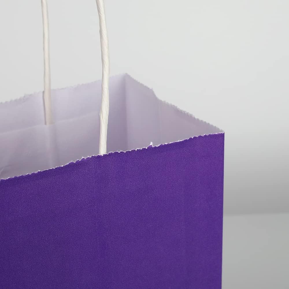 Oikss 50 Pack 8x4.75x10 Inch Medium Purple Kraft Paper Bags with Handles Bulk for Birthday Wedding Party Favors Grocery Retail Shopping Takeout Business Goody Craft Gift Bags Sacks, (50pcs Count)