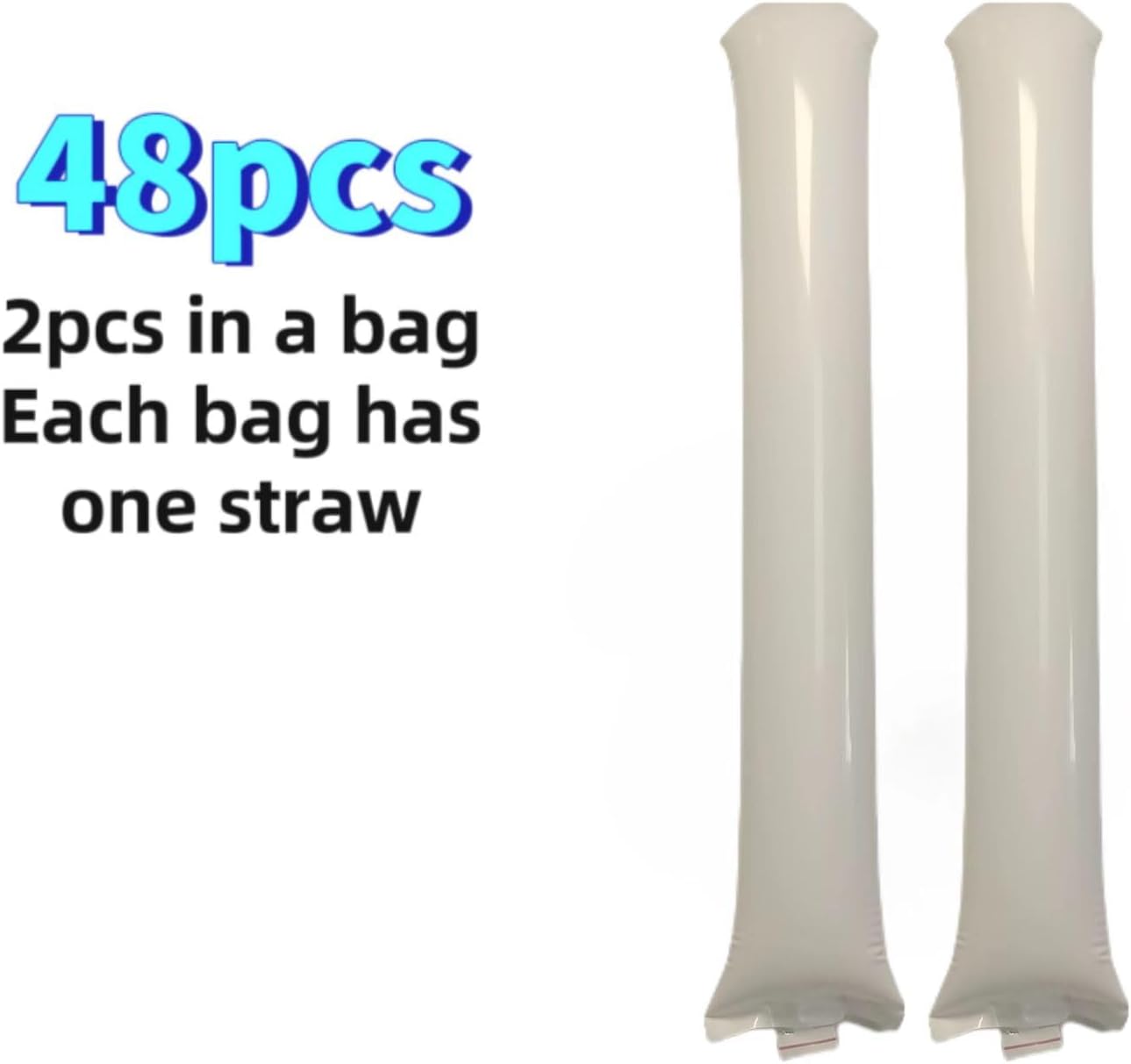 48pcs Round Head Boom Sticks Thunder Sticks Cheering Sticks Team Spirit Plastic Cheerleading Spirit Stick Clapper Inflatable Noise Maker Sports Supply (White)