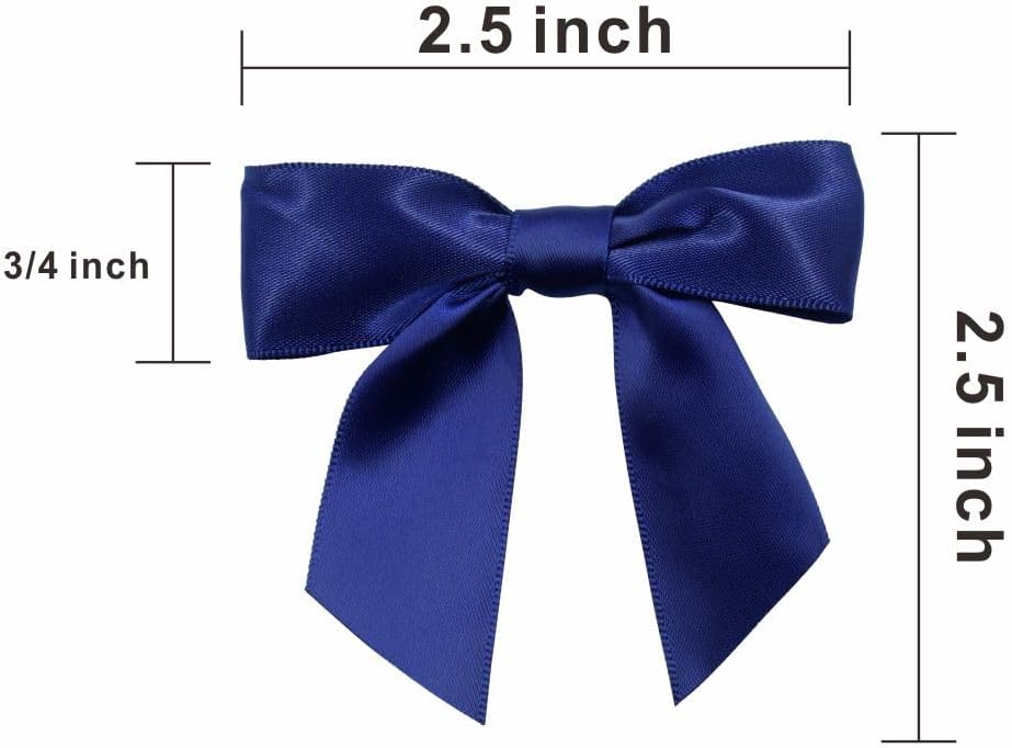 2.5" Hgzgch Dark Blue Satin Ribbon Bow for Gift Wrapping, Premade Bows for Crafts, Cake, Party Favors, Handmade Bows with Double-Sided Tape, Self Adhesive Bows for Presents, Treats, Christmas - 50pcs