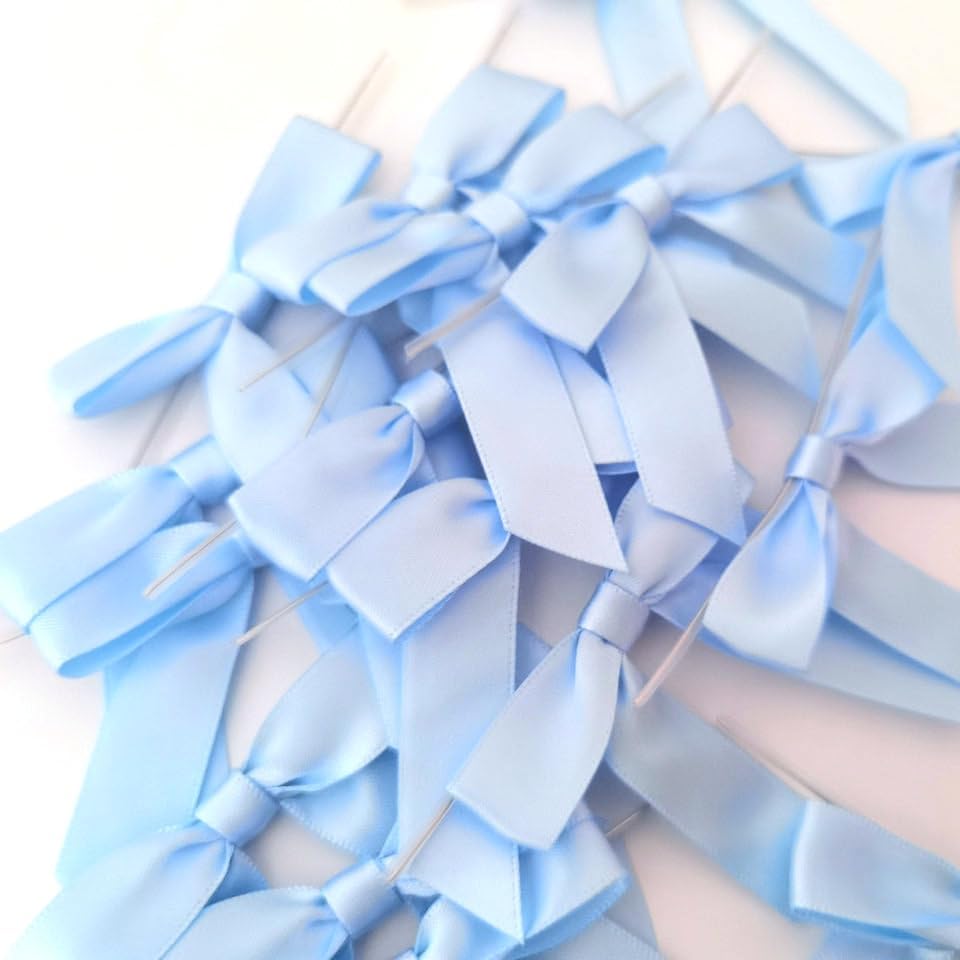 50pcs 2-1/2" Light Blue Satin Ribbon Bows with Twist Ties for Gift Wrapping Packing Christmas Decoration(Lt.Blue)