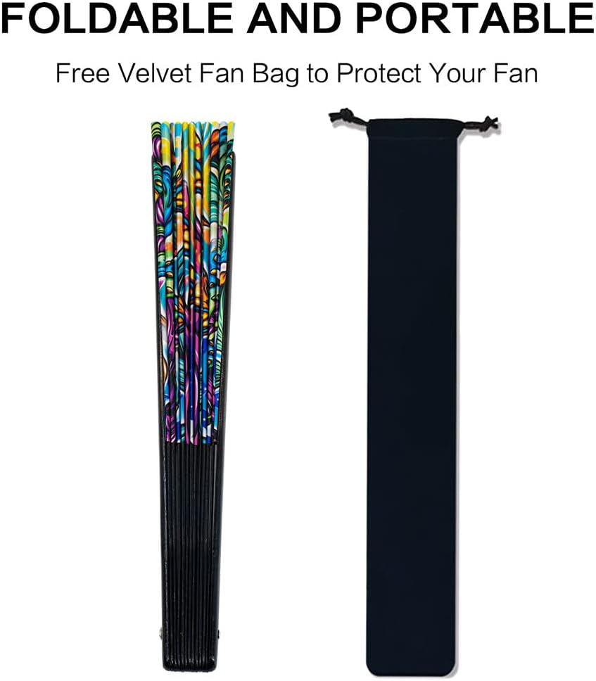 13" Large Rave Fan Bamboo, Folding Clack Hand Fans Foldable for Men Women, Boots on the Ground Poping Fan for EDM Festival Line Dance Decoration, (Magic Mushroom2, Large 13")